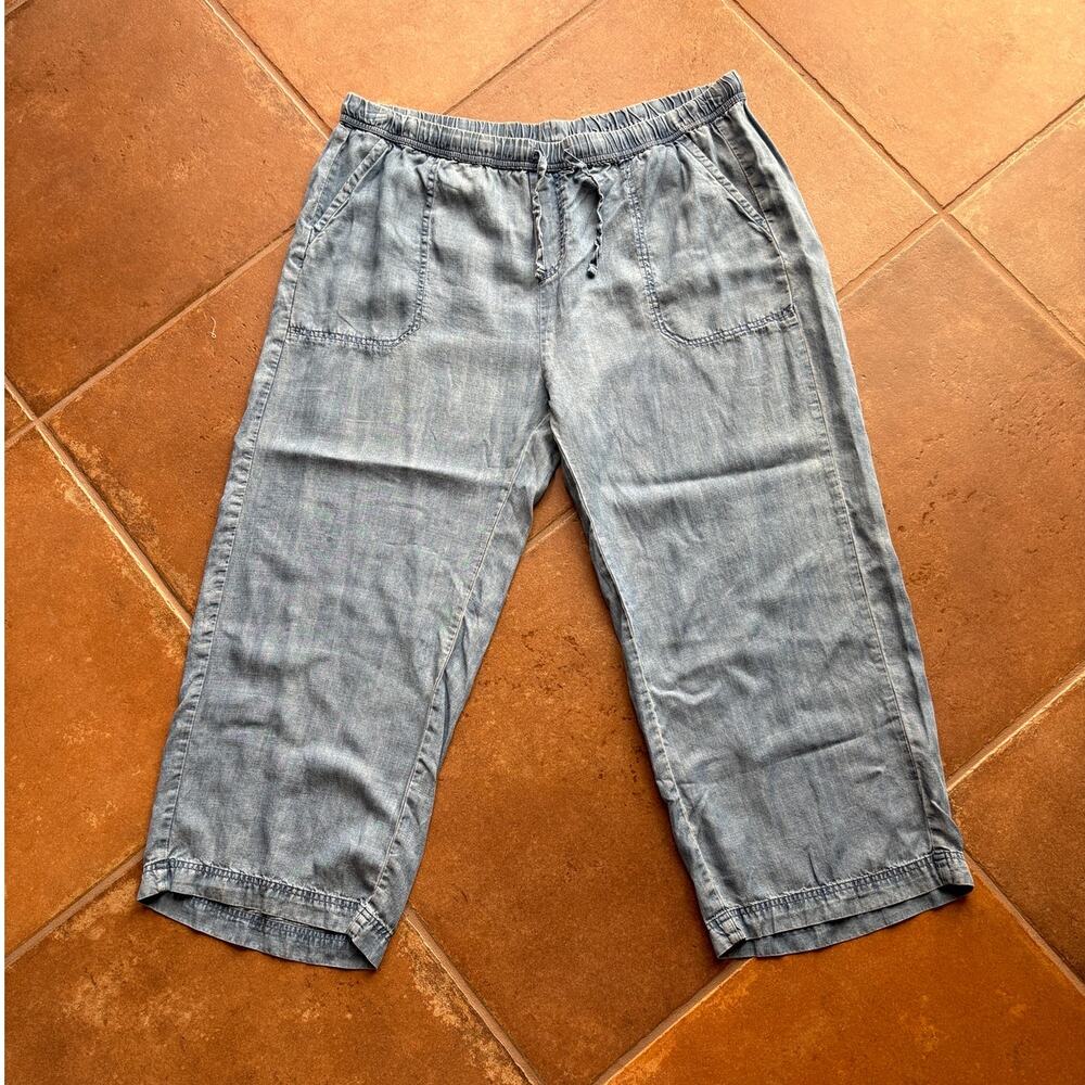 Splendid Tencel Chambray Wide Leg Cropped Pants with Drawstring Waist size XXL